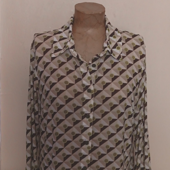 CAbi Dressy Beautiful Blouse In Green & Chocolate - Picture 2 of 7